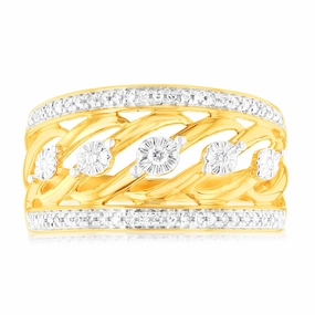 9ct Yellow Gold 1/10 Carat Diamond Ring set with 55 Round Brilliant Cut Diamonds in Disc Setting