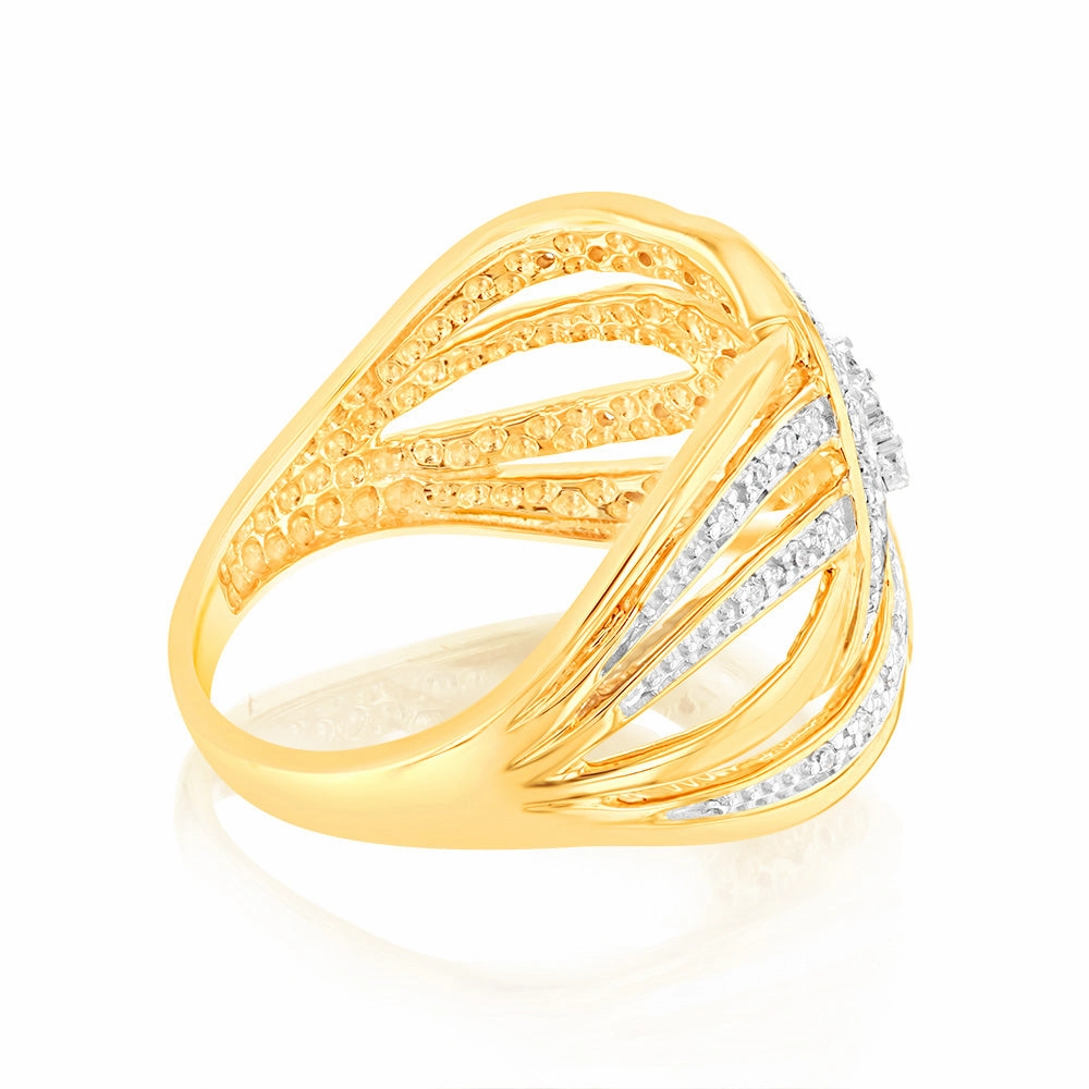 9ct Yellow Gold 1/10 Carat Diamond Ring with 43 Round Brilliant Diamonds