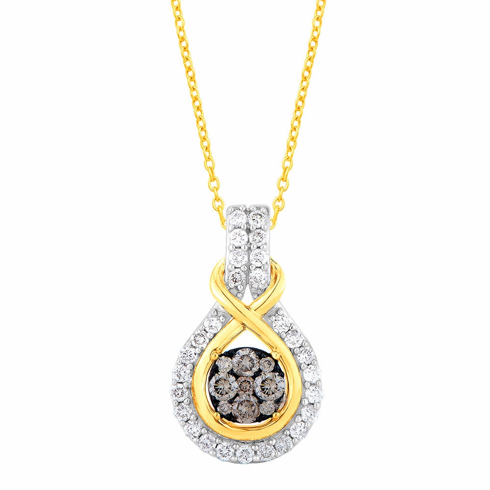 9ct Yellow Gold 1/2 Carat Diamond Pendant with 36 Australian Diamonds on 9ct 45cm Chain