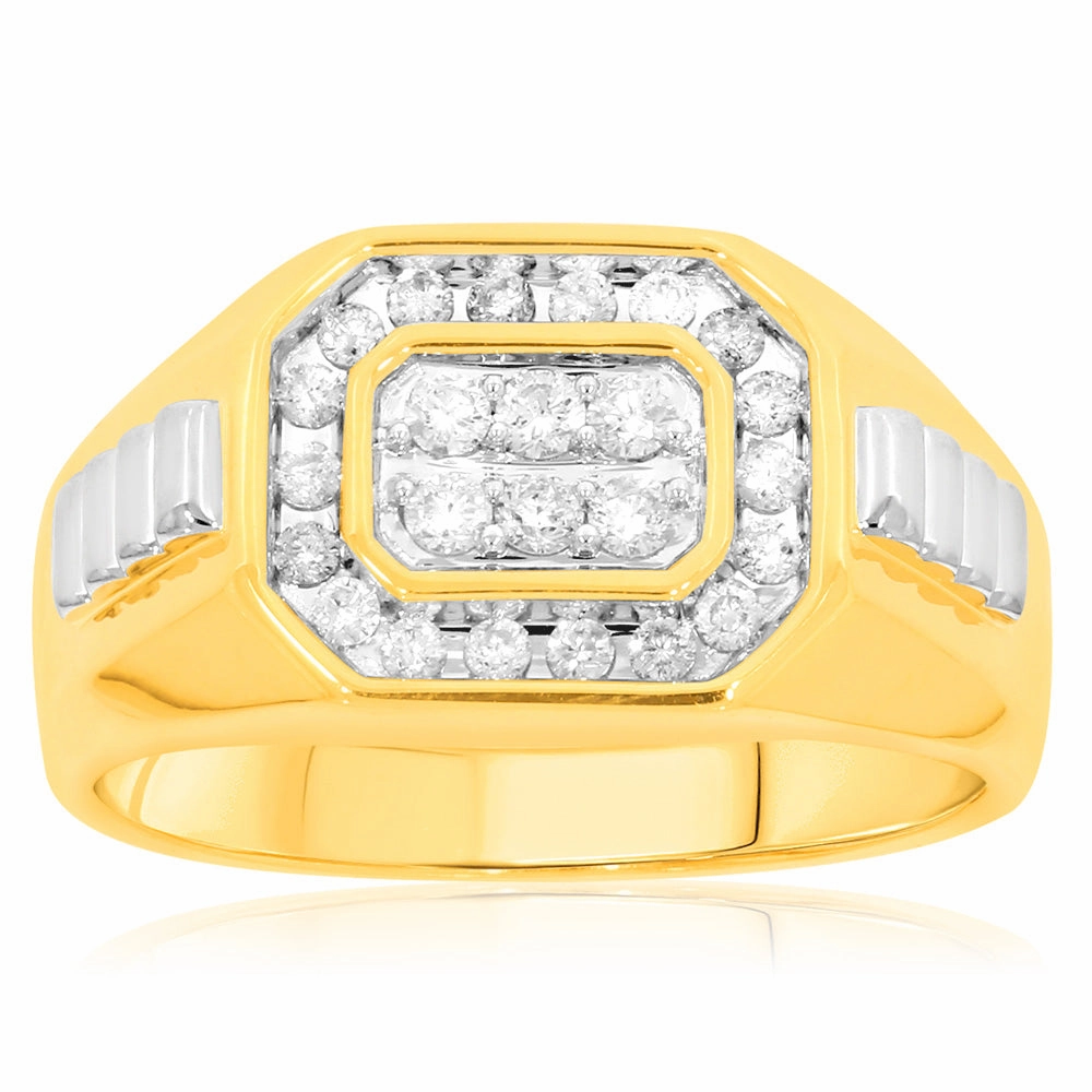 9ct Yellow Gold 1/2 Carat Diamonds Mens Ring