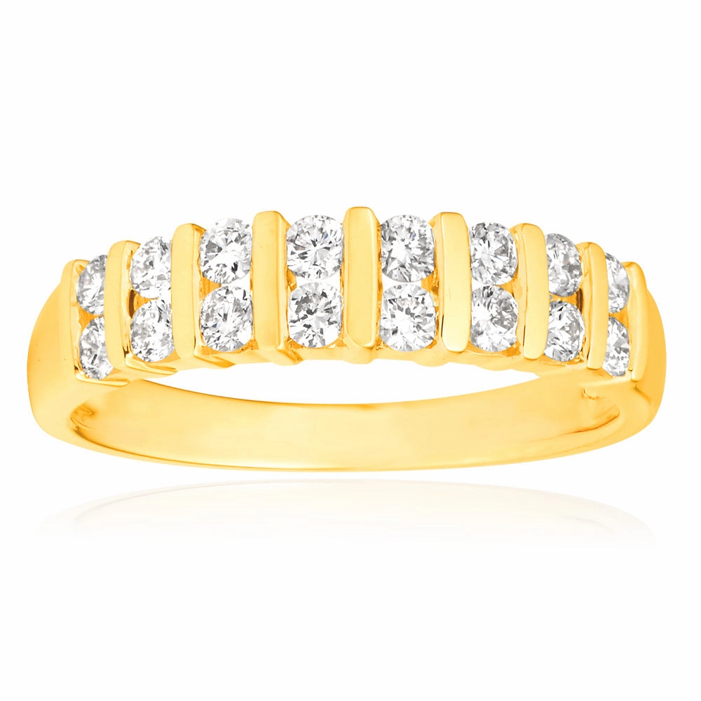 9ct Yellow Gold 1/2 Carat Double Row Channel Set Diamond Ring