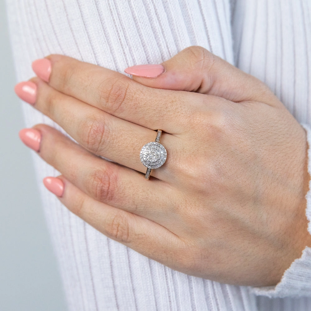 9ct Yellow Gold 1/2 Carat Halo Diamond Ring