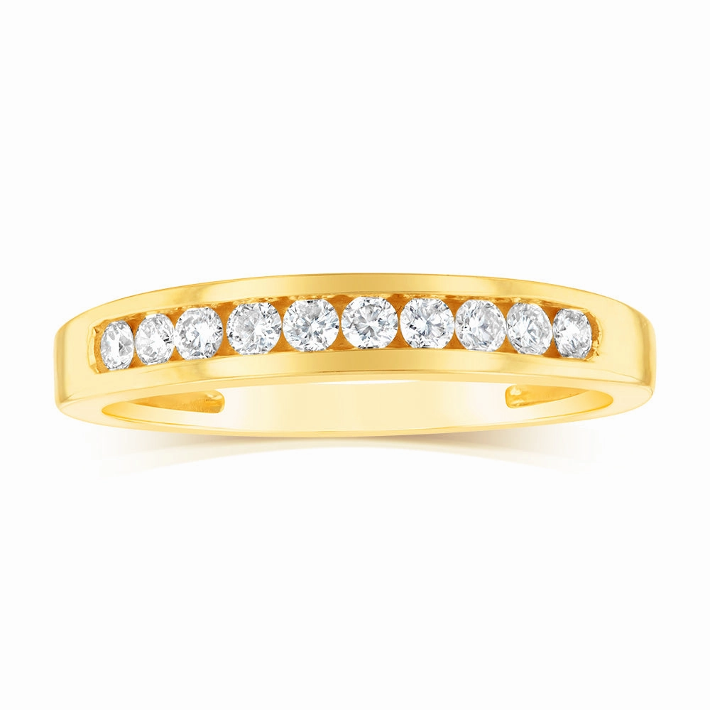 9ct Yellow Gold 1/4 Carat Diamond Eternity Ring with 10 Brilliant Diamonds