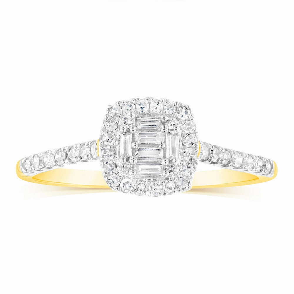 9ct Yellow Gold 1/4 Carat Diamond Halo Dress Ring