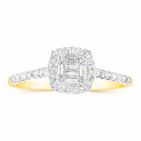 9ct Yellow Gold 1/4 Carat Diamond Halo Dress Ring