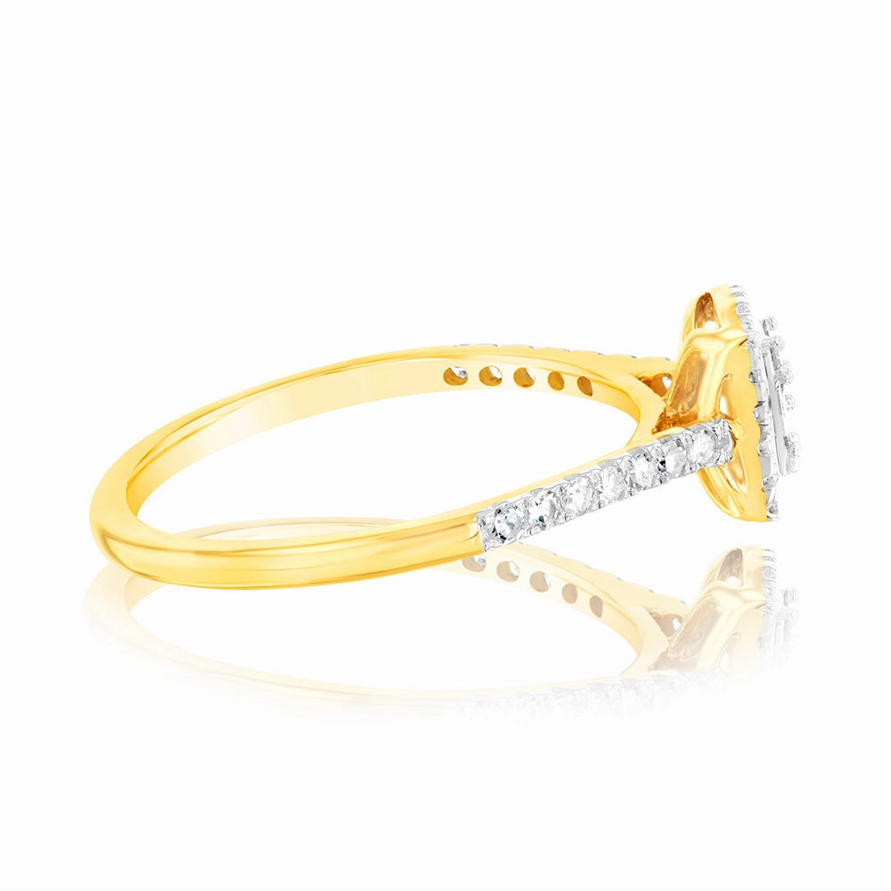 9ct Yellow Gold 1/4 Carat Diamond Halo Dress Ring