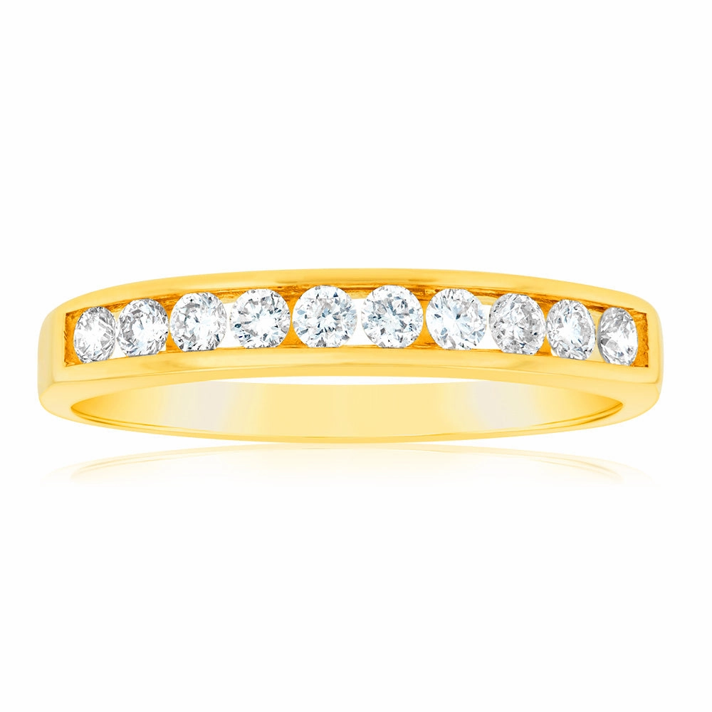9ct Yellow Gold 1/4 Carat Diamond Ring Set with 10 Brilliant Diamonds