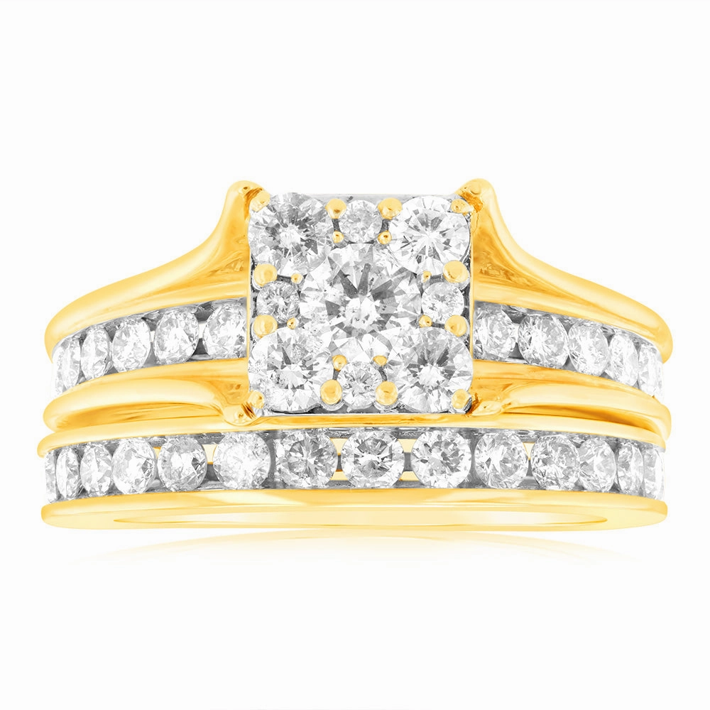 9ct Yellow Gold 1.5 Carat Diamond 2 Ring Bridal Set