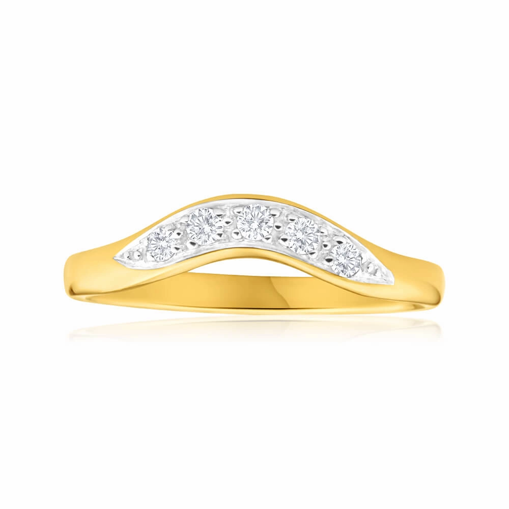 9ct Yellow Gold 1/6 Carat Diamond Curved Ring