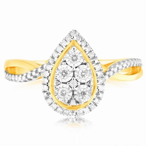 9ct Yellow Gold 1/6 Carat Diamond Pear Shaped Ring