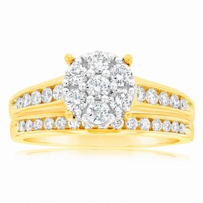 9ct Yellow Gold 1 Carat Diamond 2 Ring Bridal Set