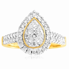 9ct Yellow Gold 1 Carat Diamond Pear Shape Cluster Ring