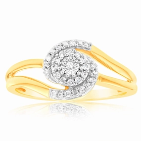 9ct Yellow Gold 23 Diamonds Swirl Ring