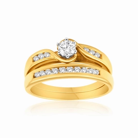 9ct Yellow Gold 2 Ring Bridal Set With 16 Diamonds Totalling 0.5 Carats