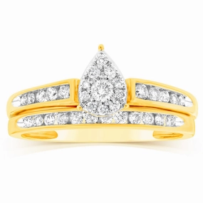 9ct Yellow Gold 2 Ring Bridal Set With 1/2 Carat of Brilliant Cut Diamonds