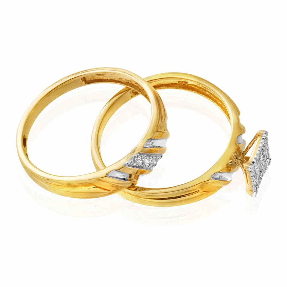 9ct Yellow Gold 2-Ring Diamond Bridal set with 0.20 Carat of Diamonds