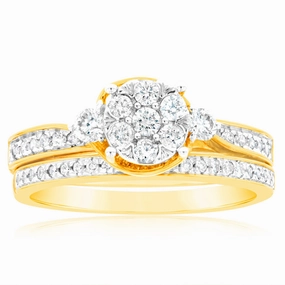 9ct Yellow Gold 3/5 Carat Diamond Bridal Ring Set