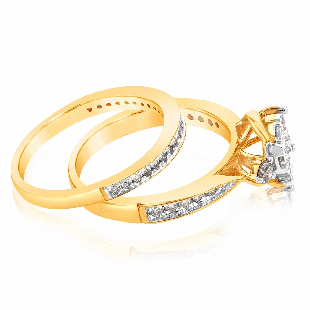 9ct Yellow Gold 3/5 Carat Diamond Bridal Ring Set