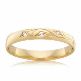 9ct Yellow Gold 3mm High Half Round Diamond Ring with 3 Diamonds. Size O