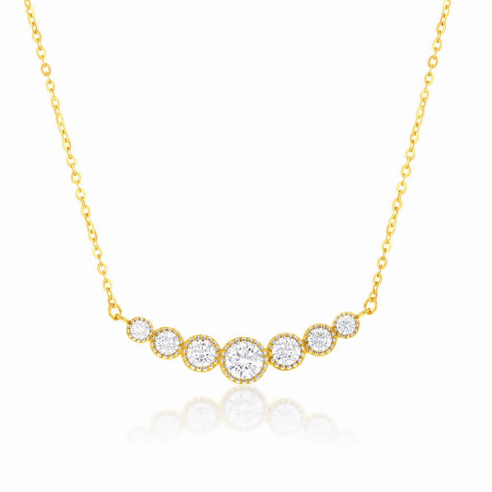 9ct Yellow Gold 43cm Zirconia Graduated Necklet