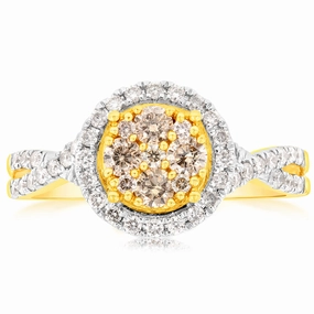 9ct Yellow Gold 4/5 Carat Diamond Round Shape Cluster Ring