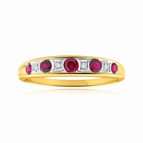 9ct Yellow Gold 5 Created Ruby and Diamond Graduated Ring