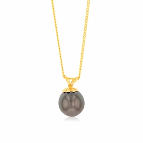 9ct Yellow Gold 8-10mm Tahitian Pearl Pendant on 45cm Chain