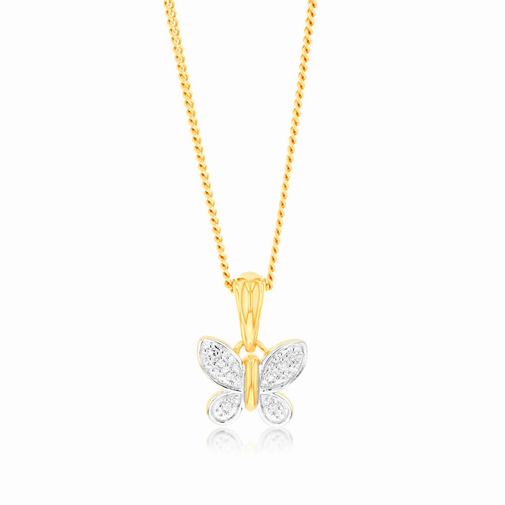 9ct Yellow Gold Butterfly Pendant in 8 Diamonds