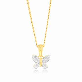 9ct Yellow Gold Butterfly Pendant in 8 Diamonds
