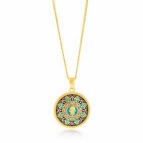 9ct Yellow Gold Colorful Enamel Hand of Fatima Pendant