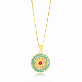 9ct Yellow Gold Colourful Enamel Flower Pendant