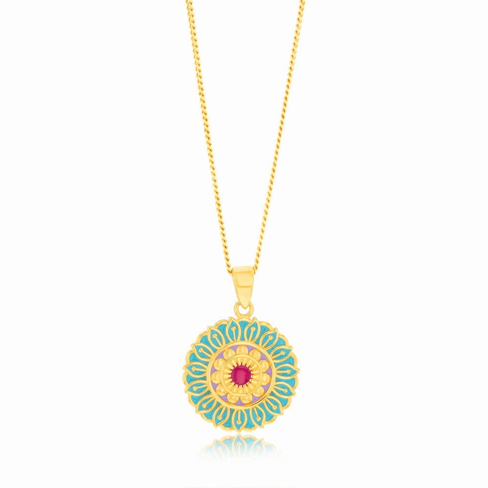 9ct Yellow Gold Colourful Enamel Flower Pendant