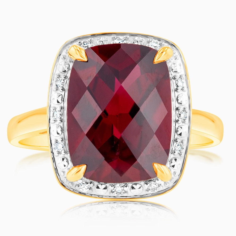 9ct Yellow Gold Created Ruby And Diamond Ring