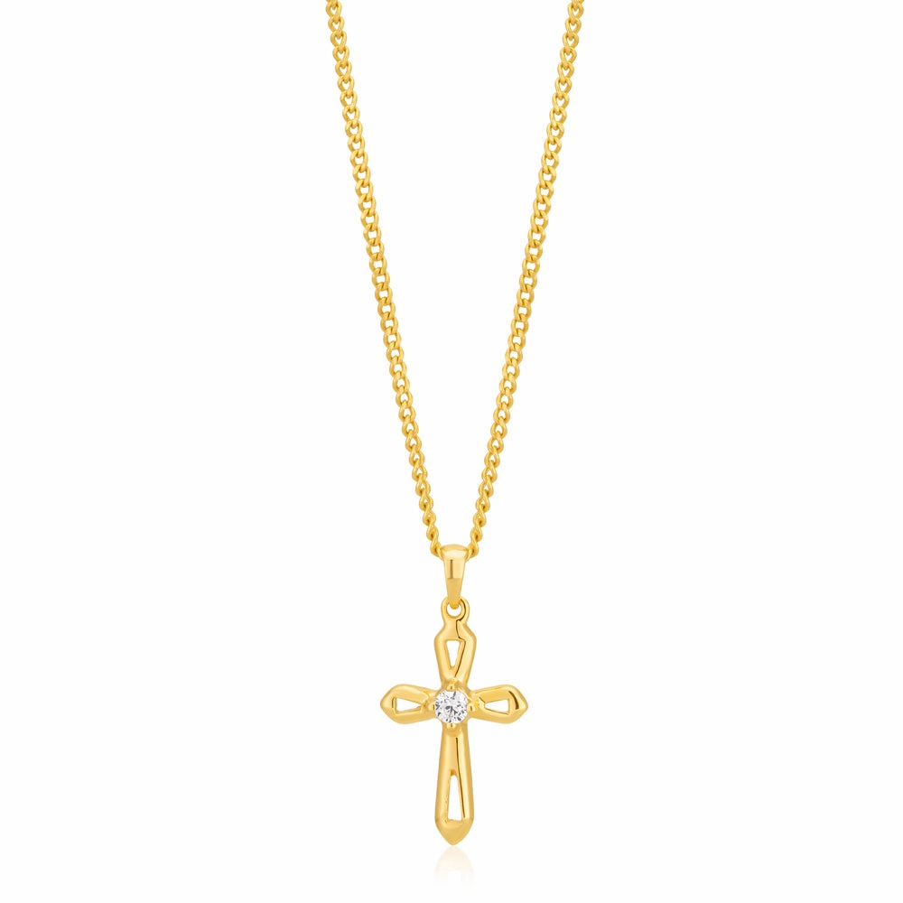9ct Yellow Gold Cross Pendant with Cubic Zirconia