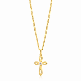 9ct Yellow Gold Cross Pendant with Cubic Zirconia
