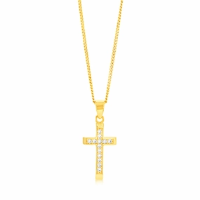 9ct Yellow Gold Cubic Zirconia Cross Pendant