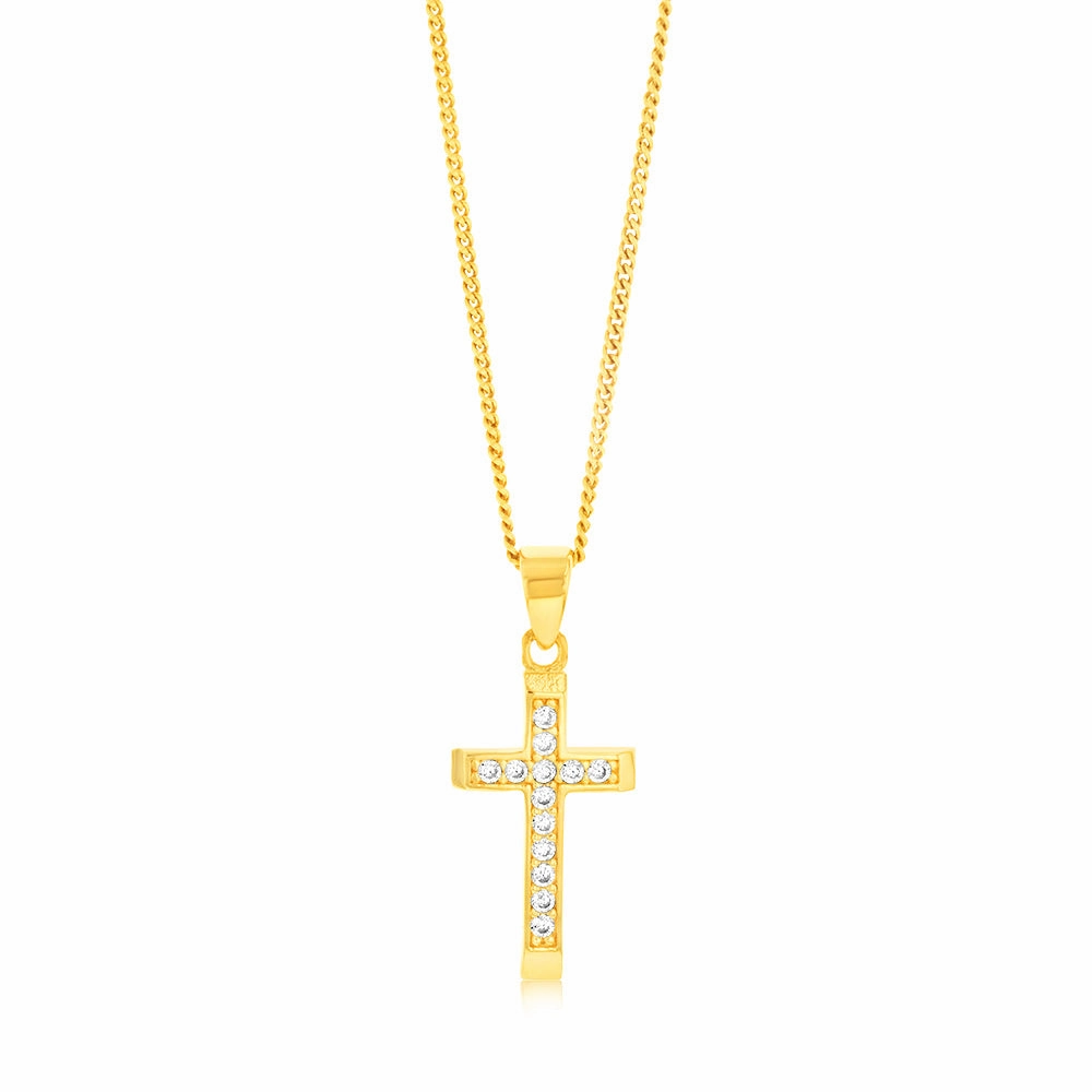 9ct Yellow Gold Cubic Zirconia Cross Pendant
