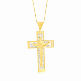 9ct Yellow Gold Cubic Zirconia Cross Pendant