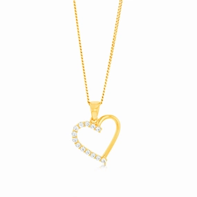 9ct Yellow Gold Cubic Zirconia Heart Pendant
