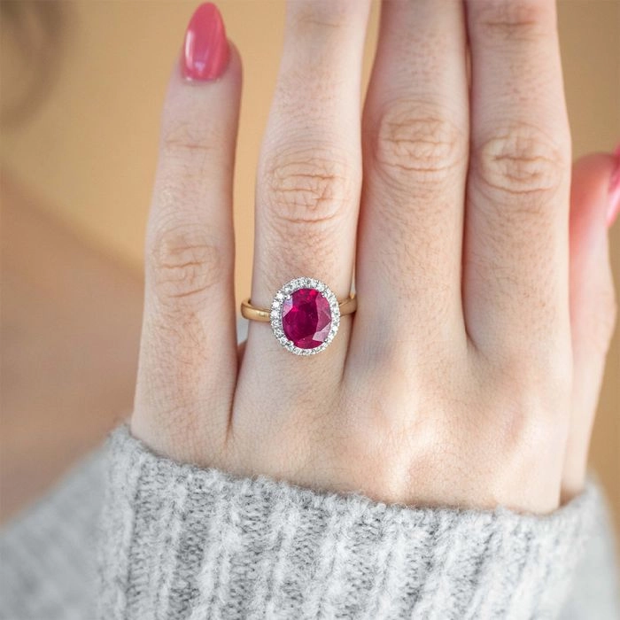 9ct Yellow Gold Diamond 4.3ct Natural Enhanced/Heat Treated Ruby and 1/4 Carat Diamond Ring