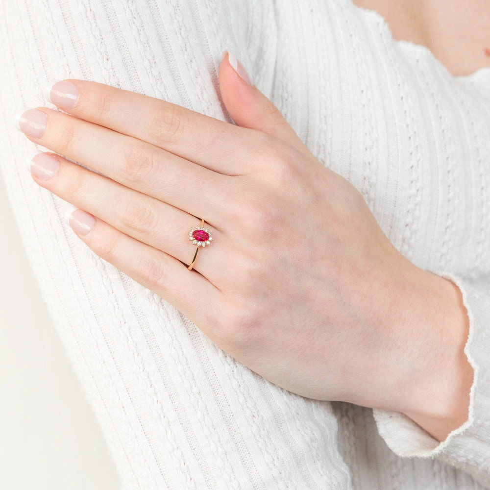 9ct Yellow Gold Diamond And Created Ruby Ring