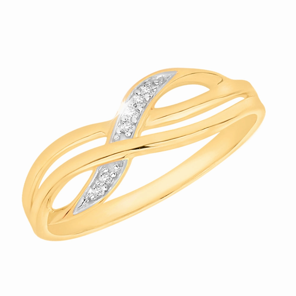 9ct Yellow Gold Diamond Cross Over Ring with 6 Brilliant Diamonds