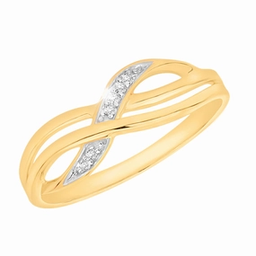9ct Yellow Gold Diamond Cross Over Ring with 6 Brilliant Diamonds