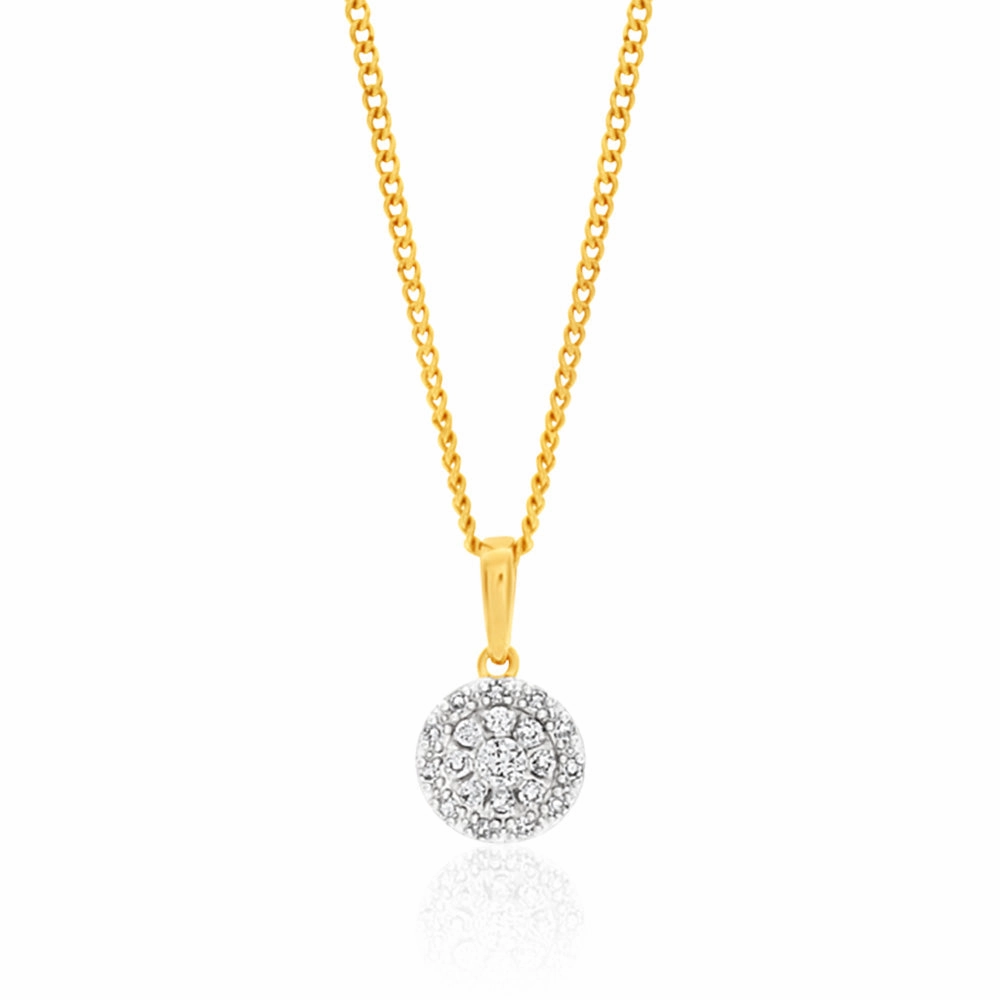9ct Yellow Gold Diamond Pendant Set with 1/5 Carat of 20 Brilliant Diamonds
