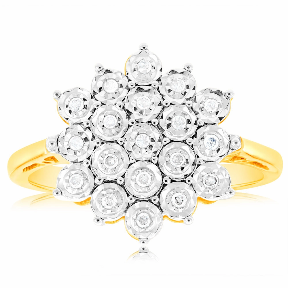 9ct Yellow Gold Diamond Ring Set With 19 Brilliant Cut Diamonds