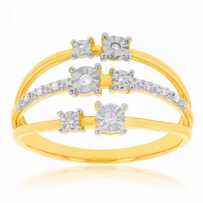 9ct Yellow Gold Diamond Ring with 12 Brilliant Diamonds