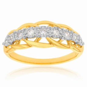 9ct Yellow Gold Diamond Ring with 9 Brilliant Diamonds