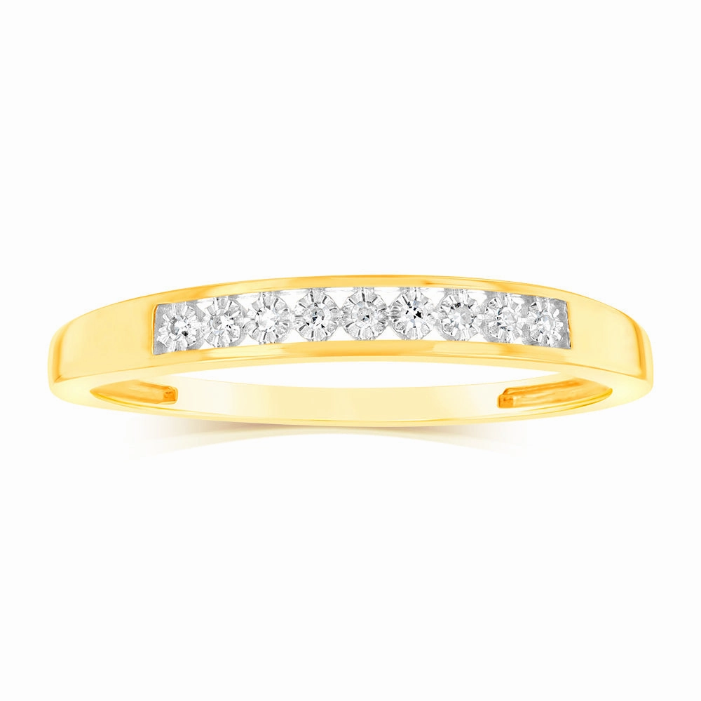 9ct Yellow Gold Eternity Straight Ring with 9 Brilliant Cut Diamonds