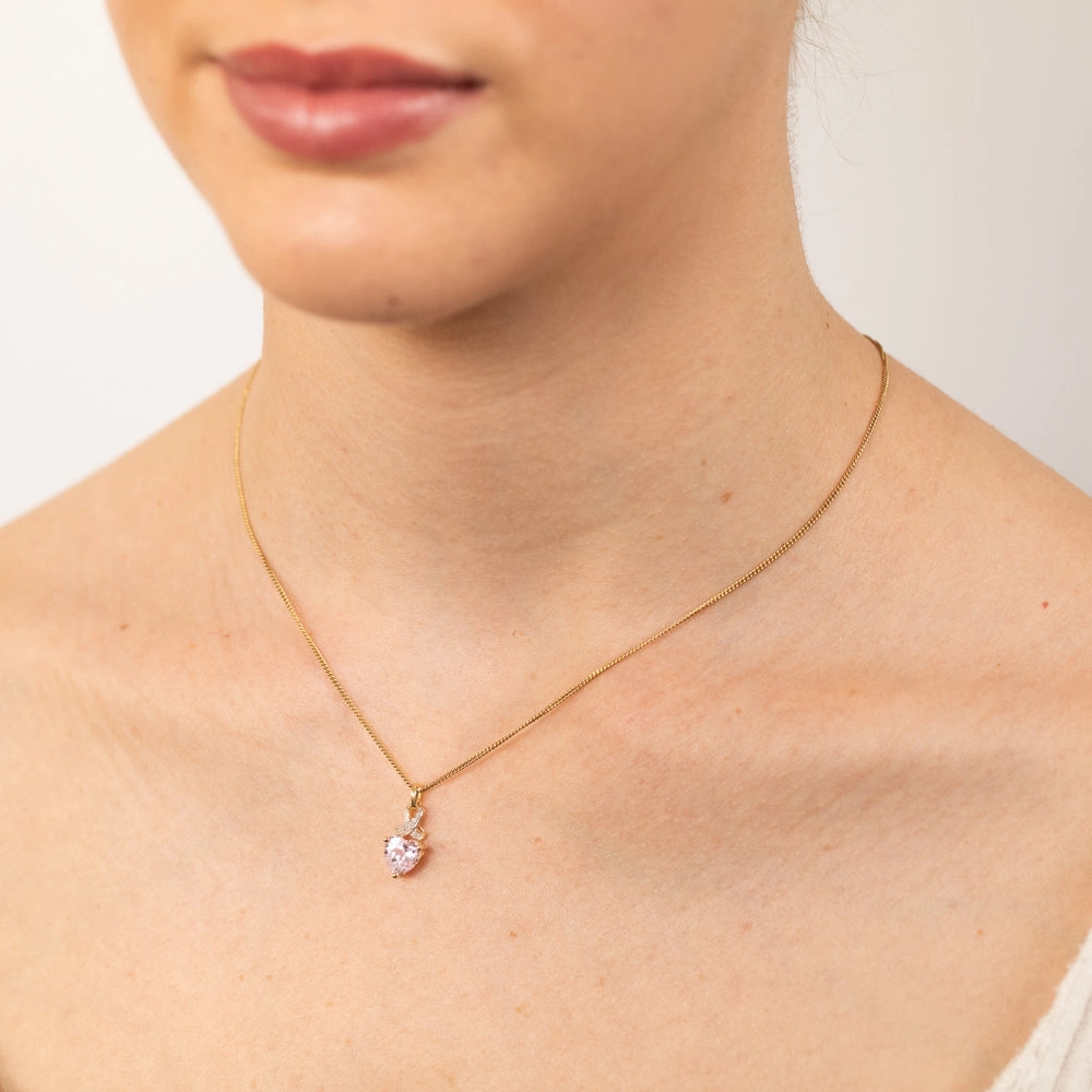 9ct Yellow Gold Heart Shaped Created Sapphire & Diamond Pendant