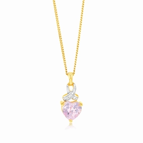 9ct Yellow Gold Heart Shaped Created Sapphire & Diamond Pendant